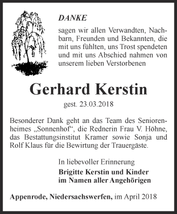 Traueranzeige von Gerhard kerstin von Thüringer Allgemeine