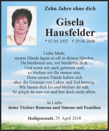 Traueranzeige von Gisela Hausfelder von Thüringer Allgemeine