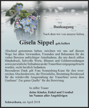 Traueranzeige von Gisela Sippel von Thüringer Allgemeine, Thüringische Landeszeitung