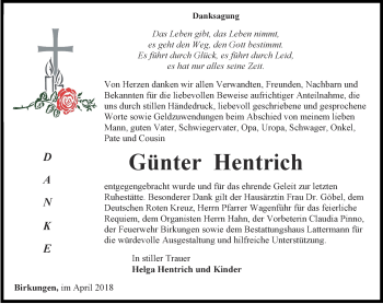 Traueranzeige von Günter Hentrich von Thüringer Allgemeine