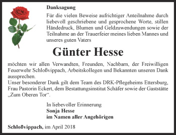 Traueranzeige von Günter Hesse von Thüringer Allgemeine