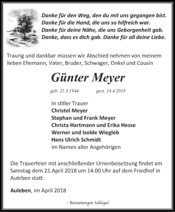 Traueranzeige von Günter Meyer von Thüringer Allgemeine