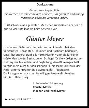 Traueranzeige von Günter Meyer von Thüringer Allgemeine