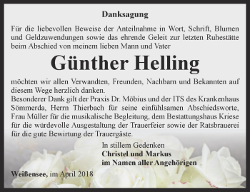 Traueranzeige von Günther Helling von Thüringer Allgemeine