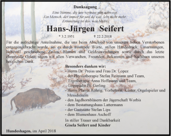 Traueranzeige von Hans-Jürgen Seifert von Thüringer Allgemeine