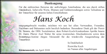 Traueranzeige von Hans Koch von Thüringer Allgemeine, Thüringische Landeszeitung