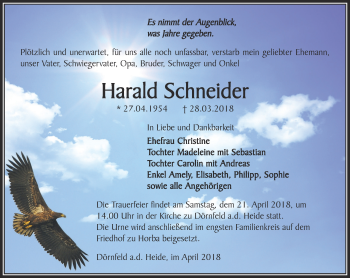 Traueranzeige von Harald Schneider von Ostthüringer Zeitung