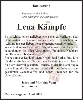 Traueranzeige von Helena Kämpfe von Thüringer Allgemeine