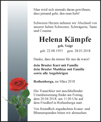 Traueranzeige von Helena Kämpfe von Thüringer Allgemeine