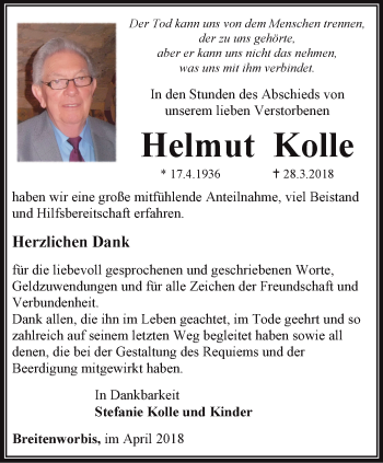 Traueranzeige von Helmut Kolle von Thüringer Allgemeine