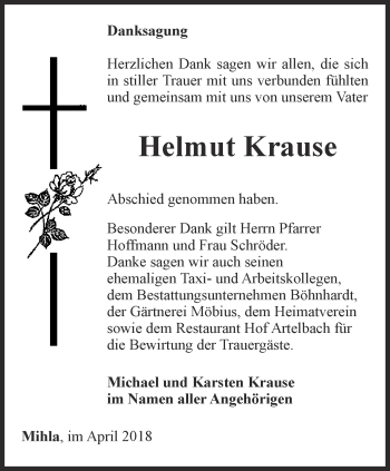 Traueranzeige von Helmut Krause von Thüringer Allgemeine, Thüringische Landeszeitung