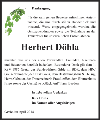 Traueranzeige von Herbert Döhla
