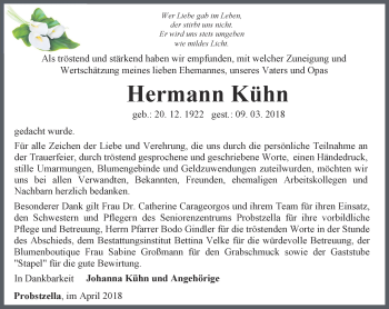 Traueranzeige von Hermann Kühn von Ostthüringer Zeitung