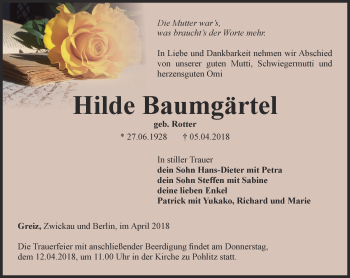 Traueranzeige von Hilde Baumgärtel