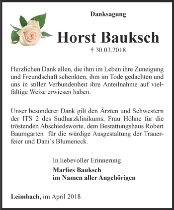 Traueranzeige von Horst Bauksch von Thüringer Allgemeine