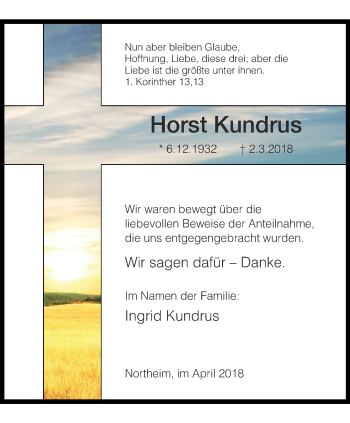 Traueranzeige von Horst Kundrus von Thüringer Allgemeine