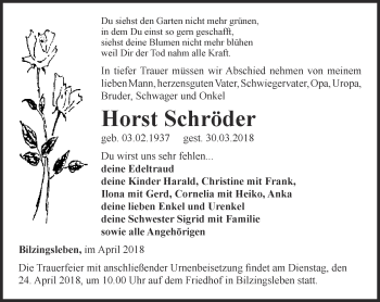 Traueranzeige von Horst Schröder von Thüringer Allgemeine