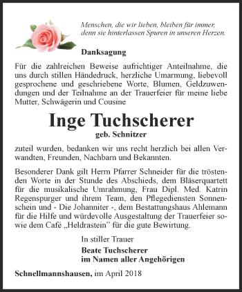 Traueranzeige von Inge Tuchscherer von Thüringer Allgemeine, Thüringische Landeszeitung