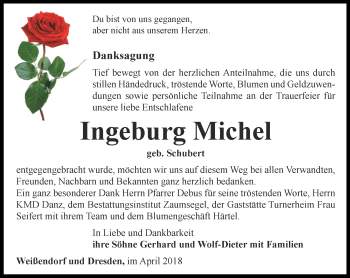 Traueranzeige von Ingeburg Michel von Ostthüringer Zeitung