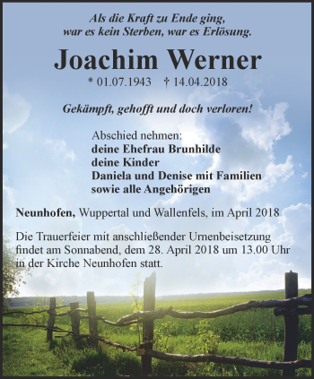 Traueranzeige von Joachim Werner