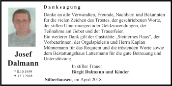 Traueranzeige von Josef Dalmann von Thüringer Allgemeine