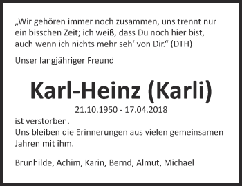 Traueranzeige von Karl-Heinz  von Thüringer Allgemeine, Thüringische Landeszeitung