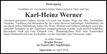 Traueranzeige von Karl-Heinz Werner von Thüringer Allgemeine, Thüringische Landeszeitung