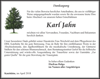 Traueranzeige von Karl Jahn von Ostthüringer Zeitung