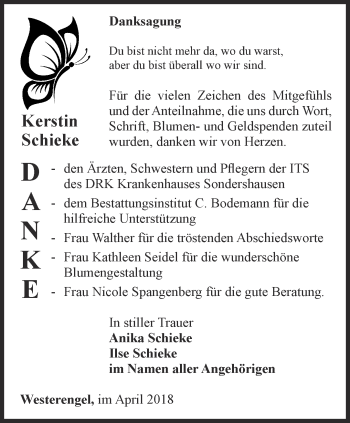 Traueranzeige von Kerstin Schieke von Thüringer Allgemeine