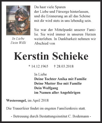 Traueranzeige von Kerstin Schieke von Thüringer Allgemeine