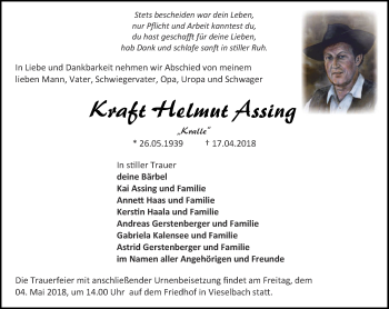 Traueranzeige von Kraft Helmut Assing von Thüringer Allgemeine, Thüringische Landeszeitung