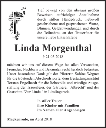 Traueranzeige von Linda Morgenthal von Thüringer Allgemeine