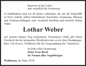 Traueranzeige von Lothar Weber von Thüringer Allgemeine