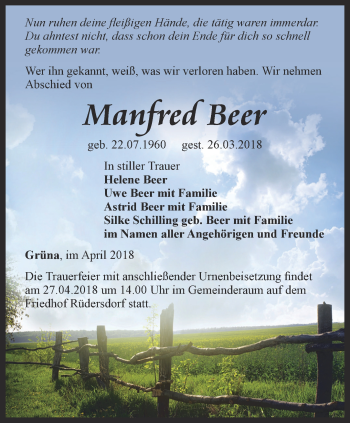 Traueranzeige von Manfred Beer