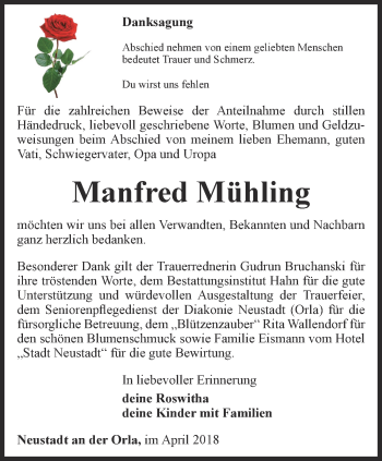 Traueranzeige von Manfred Mühling