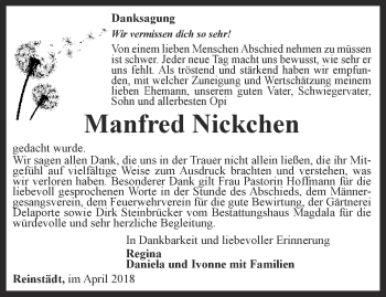Traueranzeige von Manfred Nickchen von Ostthüringer Zeitung, Thüringische Landeszeitung