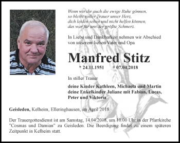 Traueranzeige von Manfred Stitz von Thüringer Allgemeine