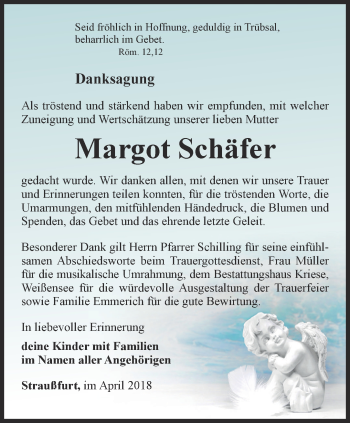 Traueranzeige von Margot Schäfer von Thüringer Allgemeine