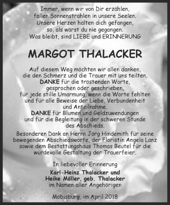 Traueranzeige von Margot Thalacker von Thüringer Allgemeine, Thüringische Landeszeitung