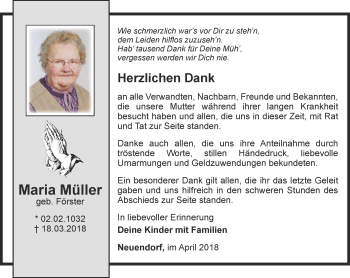 Traueranzeige von Maria Müller von Thüringer Allgemeine