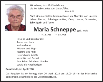 Traueranzeige von Maria Schneppe von Thüringer Allgemeine