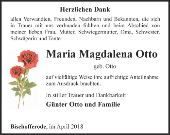 Traueranzeige von Maria Magdalena Otto von Thüringer Allgemeine