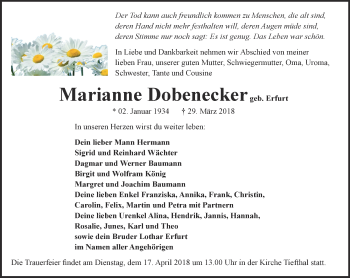 Traueranzeige von Marianne Dobenecker von Thüringer Allgemeine, Thüringische Landeszeitung