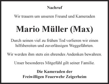 Traueranzeige von Mario Müller