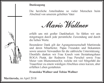 Traueranzeige von Mario Wallner von Thüringer Allgemeine