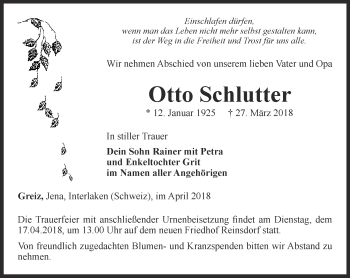 Traueranzeige von Otto Schlutter