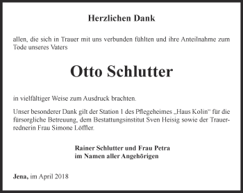 Traueranzeige von Otto Schlutter