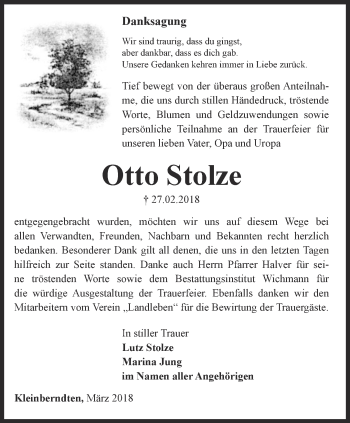 Traueranzeige von Otto Stolze von Thüringer Allgemeine