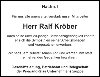 Traueranzeige von Ralf Kröber von Ostthüringer Zeitung