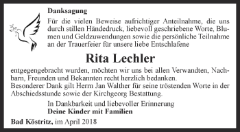 Traueranzeige von Rita Lechler